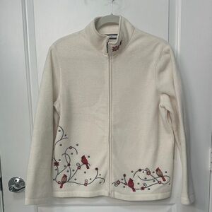 Croft & Barrow White Jacket with Red Bird Embroidery